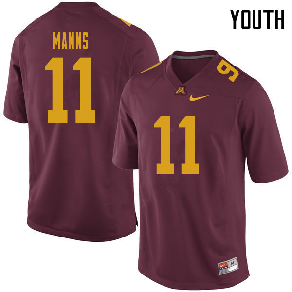 Youth #11 Jornell Manns Minnesota Golden Gophers College Football Jerseys Sale-Maroon